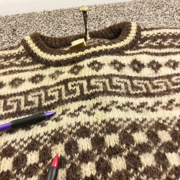 Vintage Edward Bryan Sweater Mens Medium Wool Fair Isle Brown Chunky 90s Grunge - Picture 6 of 10